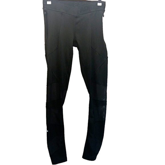 Adidas Ladies Black Athletic Leggings Size Medium See Thru Leg Detail & Pockets - Picture 1 of 6